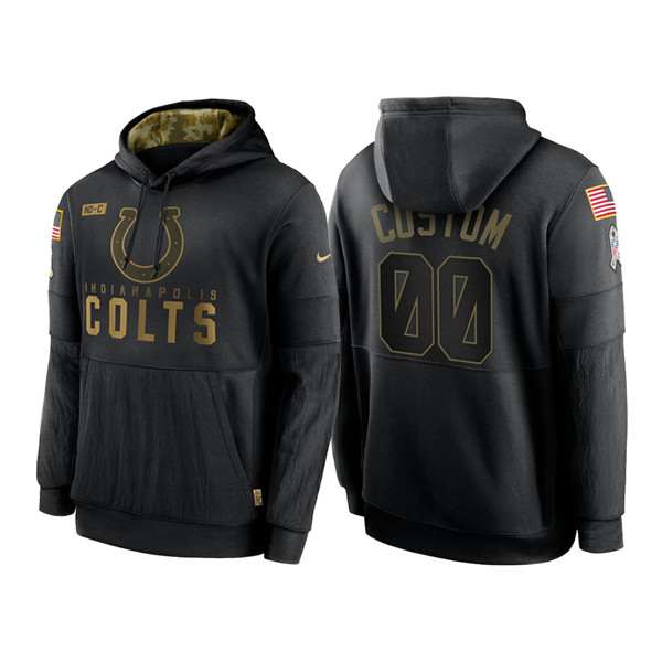 Men's Indianapolis Colts Black 2020 Customize Salute to Service Sideline Therma Pullover Hoodie